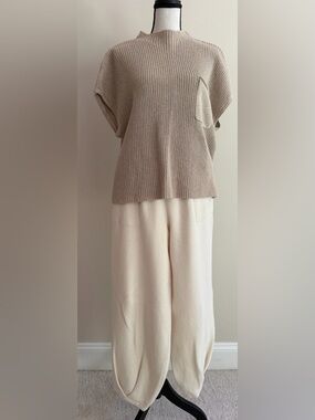 Cream Wide-Leg Knit Pants with Taupe Sleeveless Top - Neutral Softwear